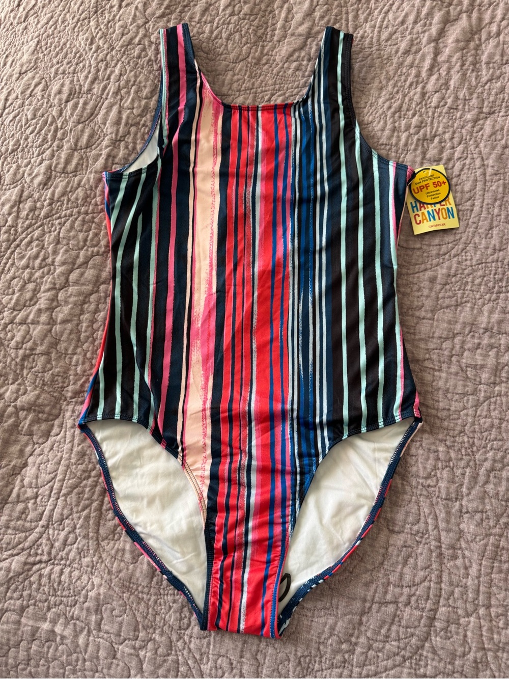 Harper Canyon Girl’s Blue Estate Painted Stripe One Piece Swimsuit NWT